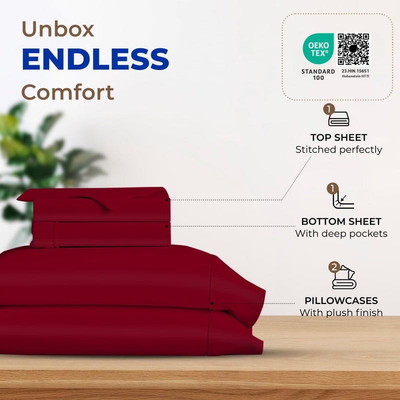 THREAD SPREAD 100% Egyptian Cotton Queen Size Sheet Set - 4 PC 600 Thread Count Egyptian Cotton Sheets Set for Queen Size Bed (Burgundy), Soft, Cooling, Luxury Hotel 16" Deep Pocket Sateen Bedsheet - Image 3
